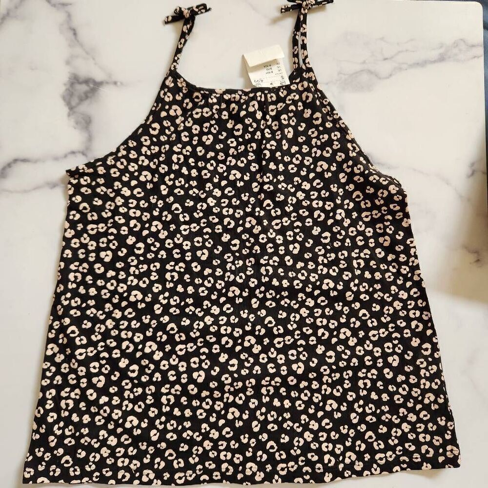 H&M 8-10 girls black cheetah print tank top summer shirt 100% cotton
